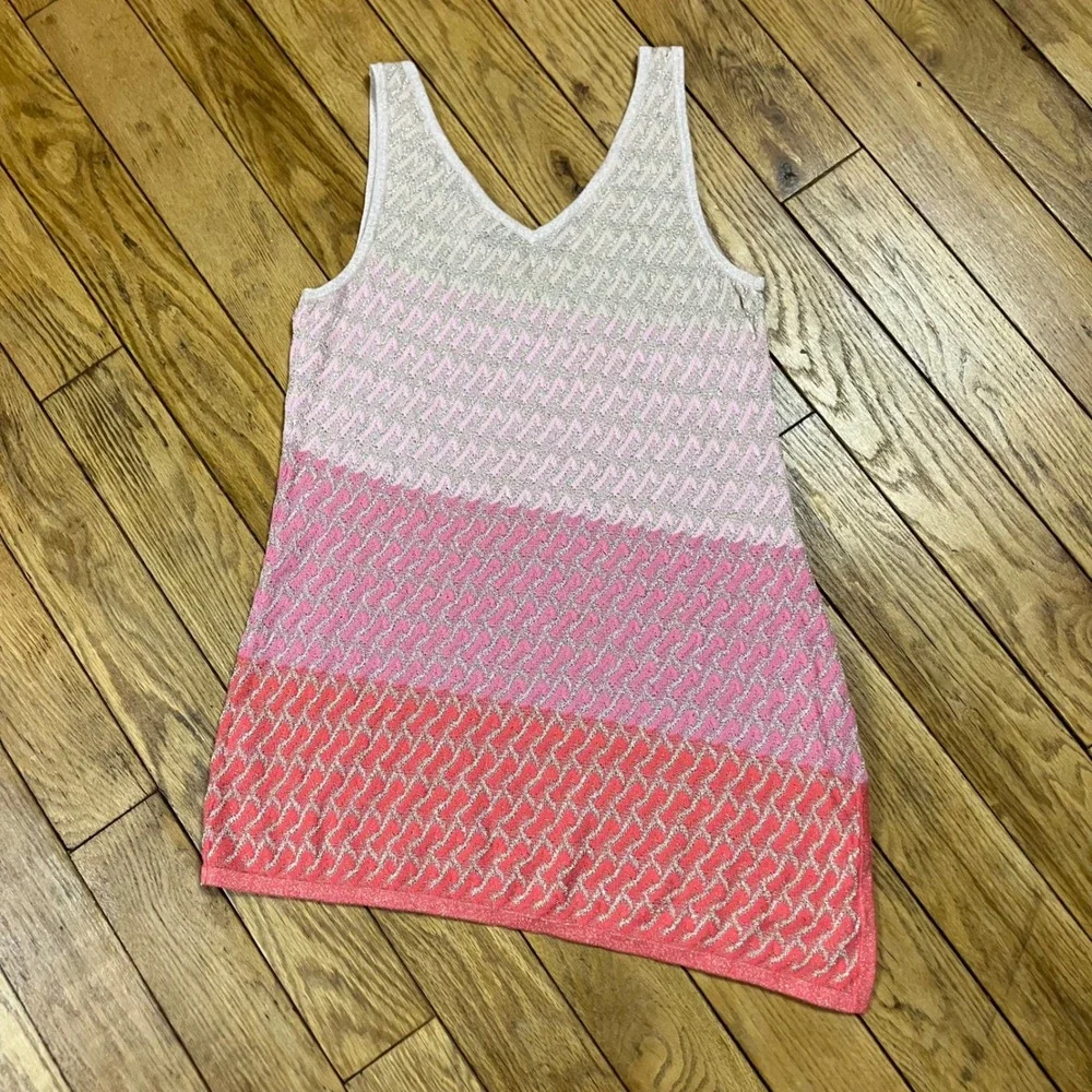 White House Black Market‎ Pink Metallic Colorblock Asymmetrical Knit Tank Top M